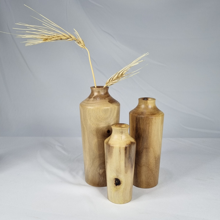 ست ۳ عددی گلدان تک شاخه چوبی